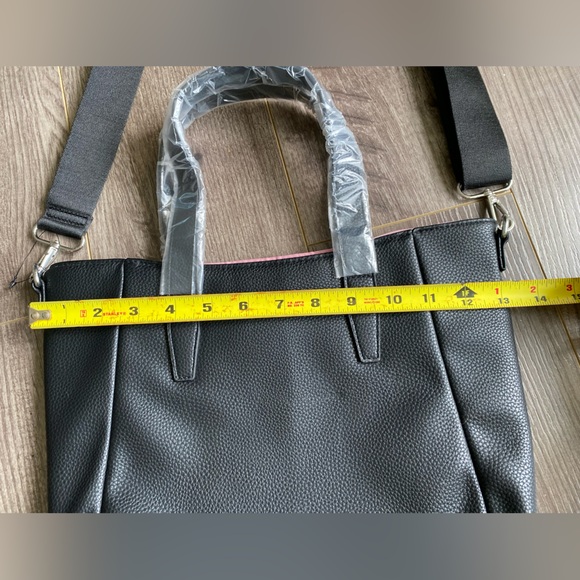 NWT Calvin Klein Euphoria black faux leather tote bag adjustable straps, handles - Picture 10 of 11